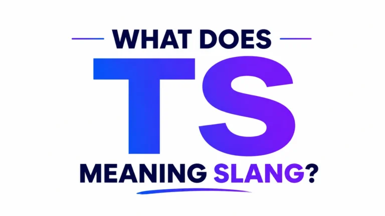 Modern website header featuring "TS Meaning Slang" in professional blue and purple typography with ample white space.