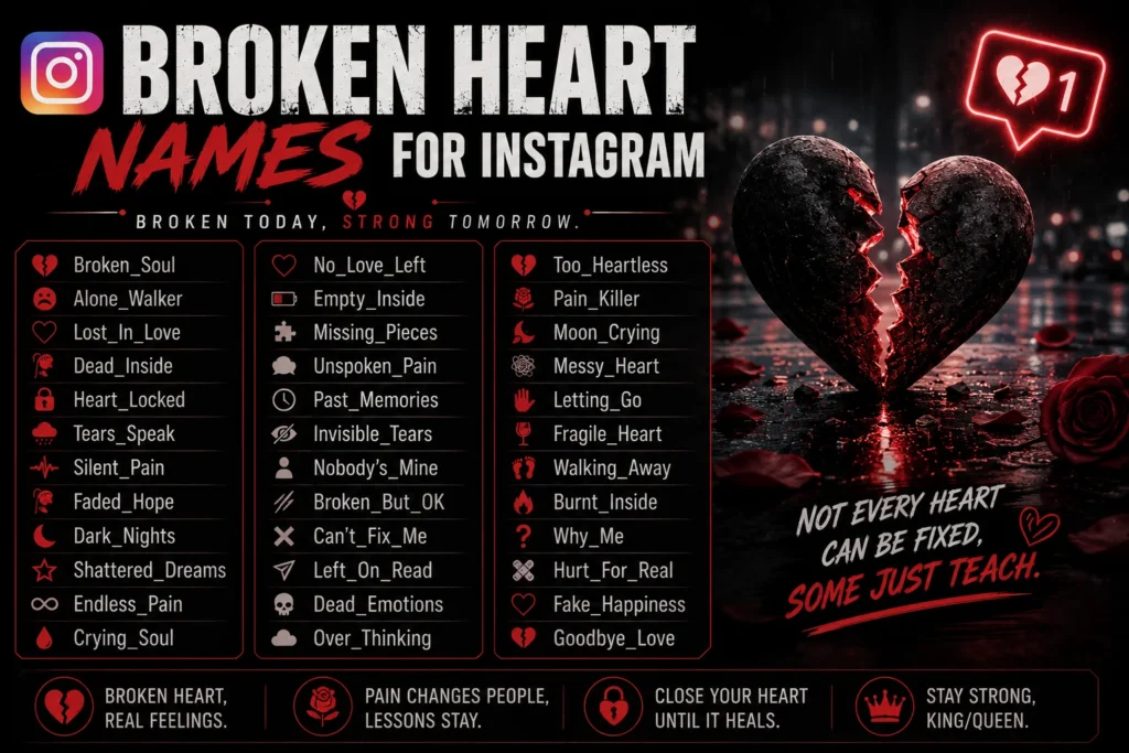Broken Heart Names for Instagram: 250+ Sad & Aesthetic Ideas