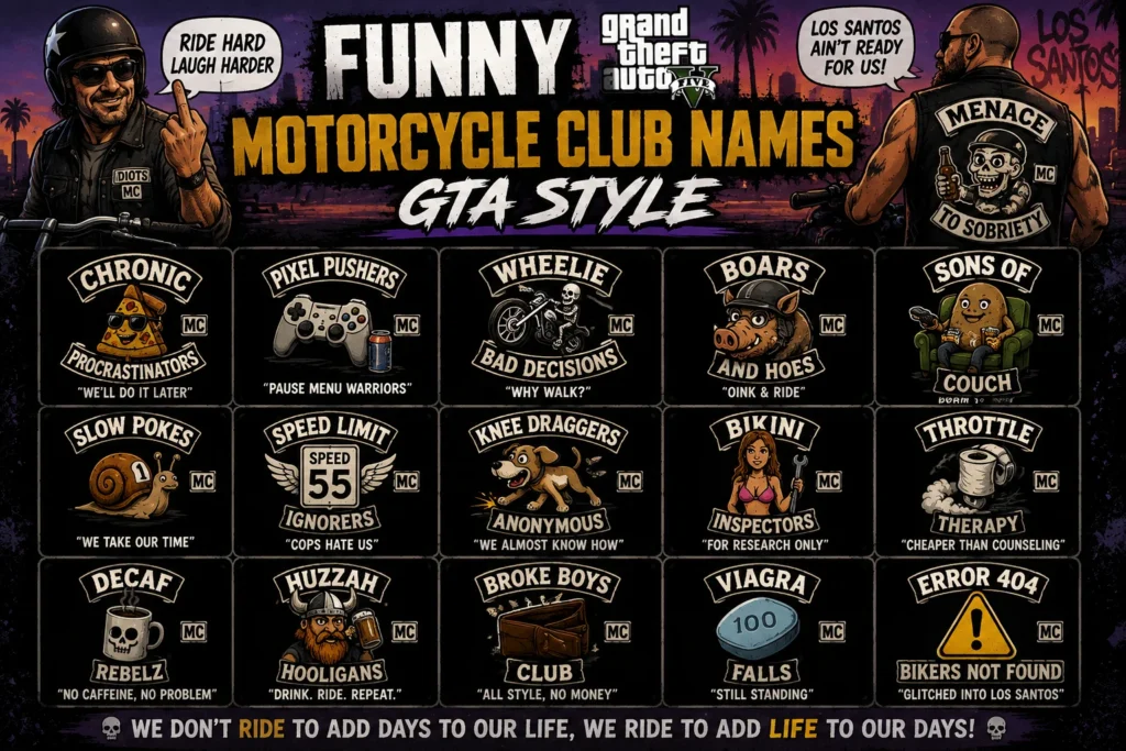 200+ Funny Motorcycle Club Names for GTA