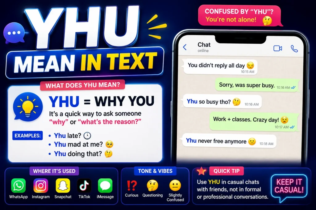 YHU meaning in text explained with chat examples, showing that it commonly means “why you” in casual online conversations.